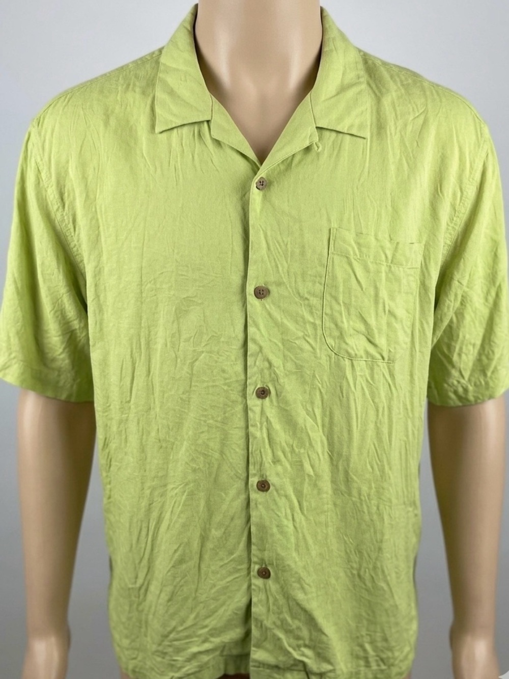 Tommy Bahama XL Lime Green 100% Silk Textured Camp Shirt Resort Hawaiian